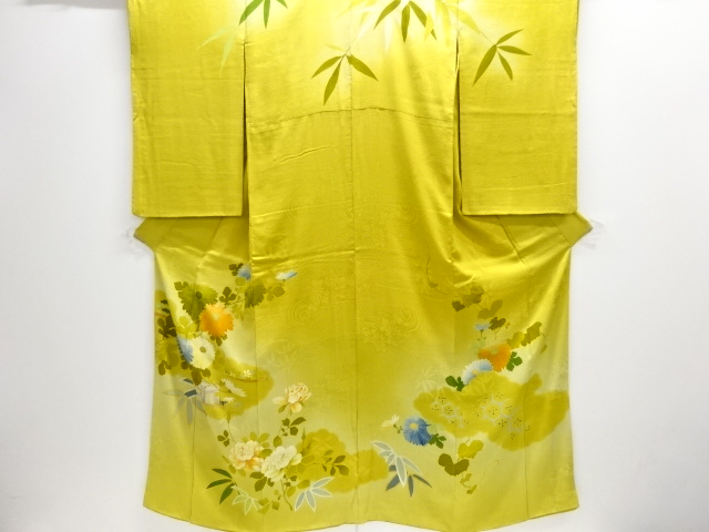 JAPANESE ANTIQUE KIMONO / TAISHO ROMAN STYLE / MON KINSHA / EMBROIDERY / KIKU